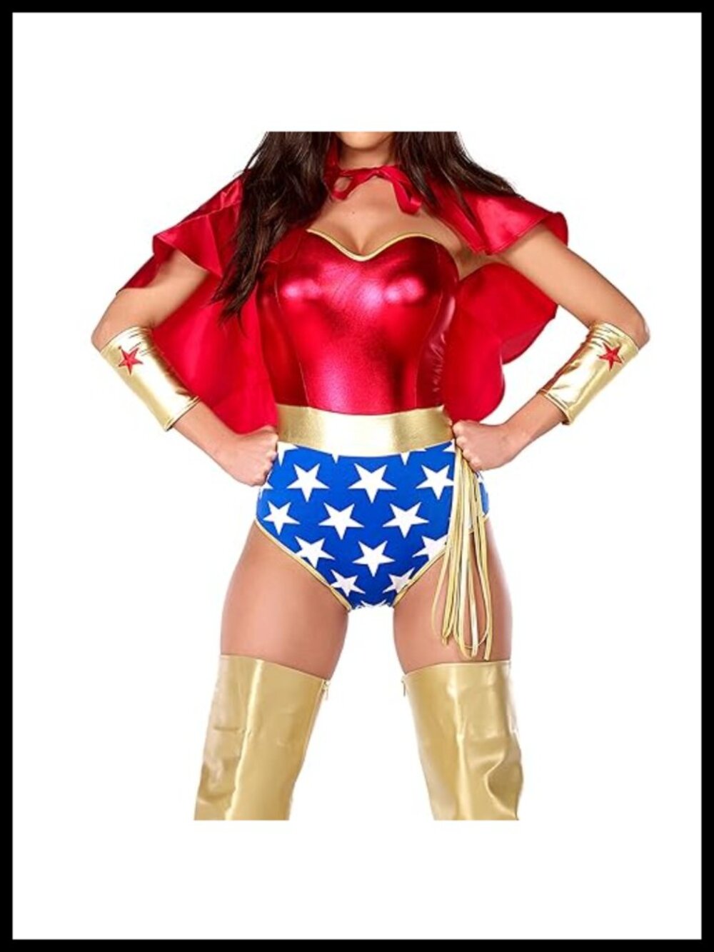 Superhero Costume Set Strapless Metallic Bodysuit Cape Adult